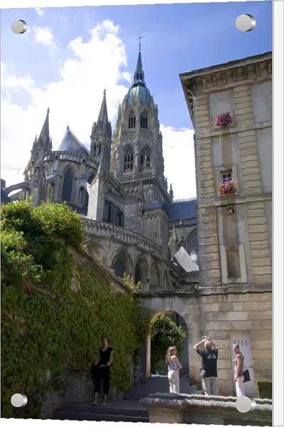 The Bayeux Cathedral in the commune of Bayeux in the region of Basse-Normandie, Normandy
