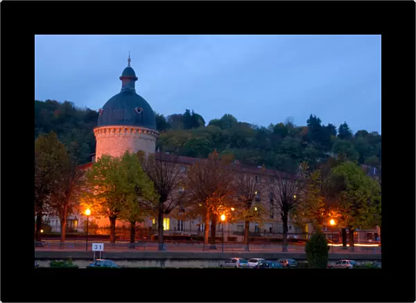 03. France, the waterfront in Trevoux at dusk (Editorial Usage Only)