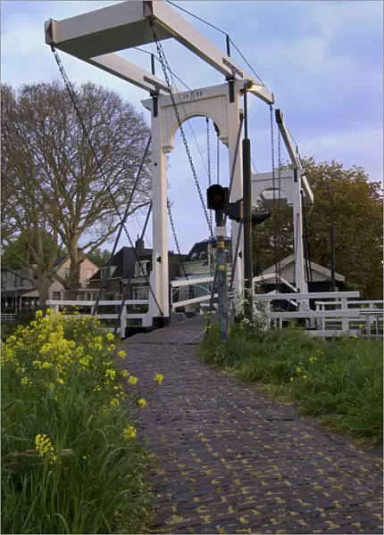 Europe, Netherlands, Holland, Schroonhoven, Small draw bridge over a canal in contryside