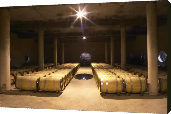 The barrel aging cellar, with a hole in the wall and a hole in the floor to show the soil