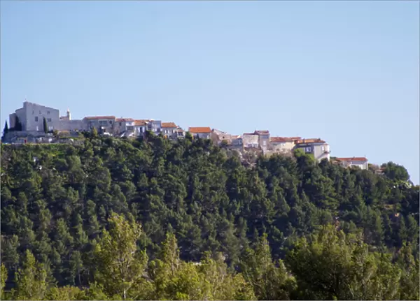 View from Domaine de la Tour du Bon the hilltop village Le Castellet perched on a