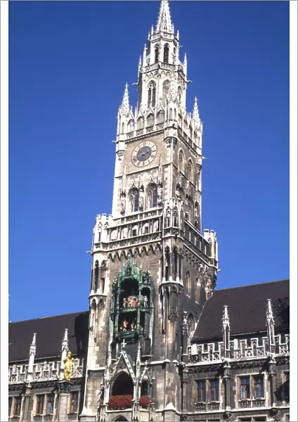Famous Clock at New City Hall in Munich Germany