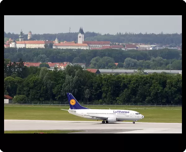 Lufthansa Boeing 737 airplane landing at Munich airport, Germany