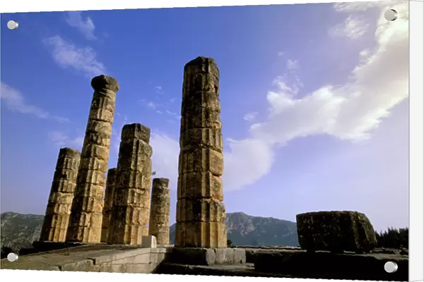 Europe, Greece, Delphi, Fokida. Temple of Apollo ruins