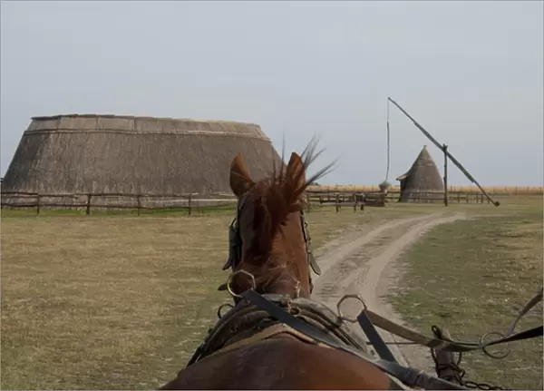 Hungary, Kalocsa, Puszta region. Traditional Hungarian horse ranch. Tourist wagon
