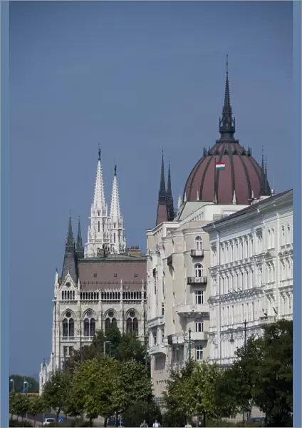 Hungary, Budapest. Neo-Gothic Parliament building (aka Orszaghaz), largest building