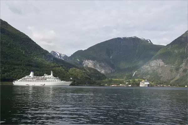 Norway, Flam (aka Flaam). Cruise ships, Costas Mediterranea & World Discovery
