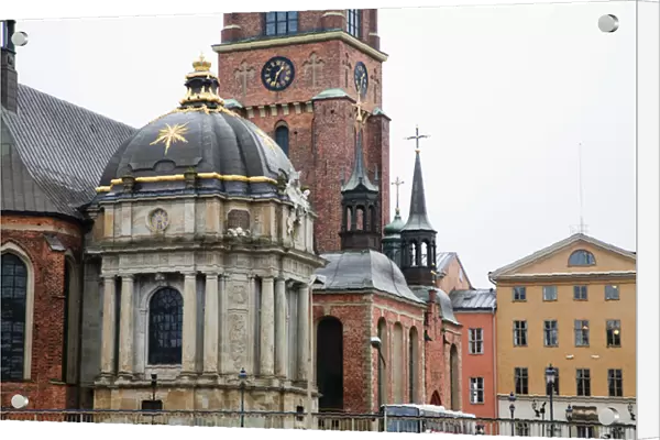 Stockholm, Sweden - Cropped image of an old world church. Horizontal shot