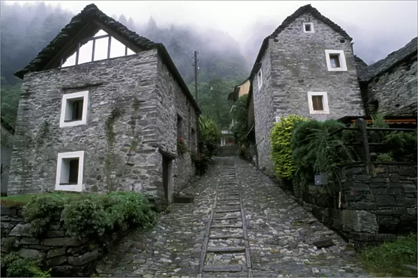 Europe, Switzerland, Ticino Region. Village of Foroglio Val Bavona