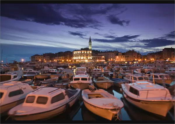 CROATIA, Istria, ROVINJ. ROVINJ harbor, Evening