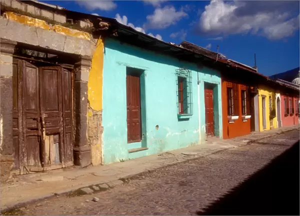 Guatemala: Antigua, colorful building facades July