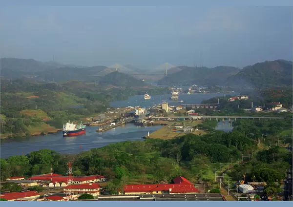 aerial image of Mira Flores and Pedro Miguel locks of the Panama Canal, close to Panama City