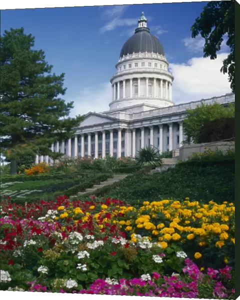 SALT LAKE CITY, UTAH. USA. Utah State Capitol Building & flowers on grounds