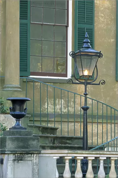 N. A. USA, Georgia, Savannah. Lampost at Owen-Thomas house