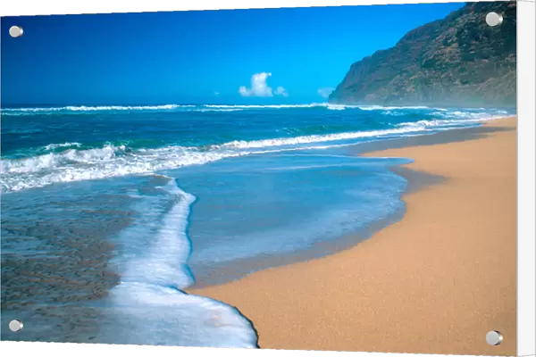 Barking Sands Beach on Kauai, Hawaii. wave, water, ocean, coast, shore, crashing