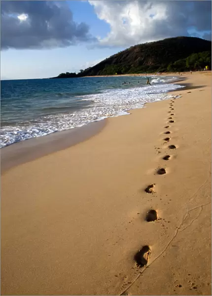 Big Beach, Makena on the Island of Maui, Hawaii evening light with footprints in the sand