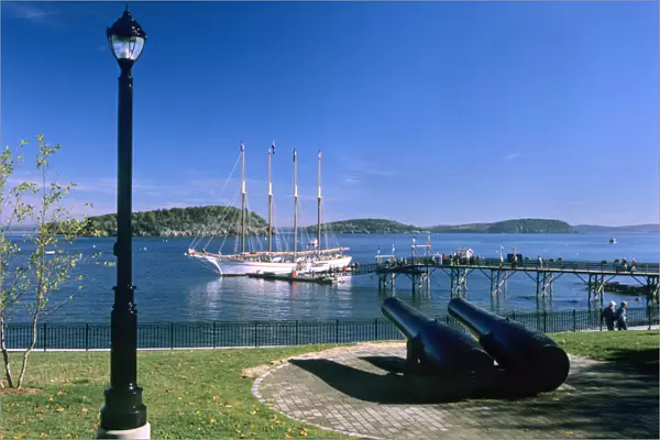 North America, Maine, New England, Bar Harbor. A beautiful four masted sailing ship