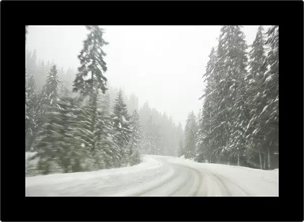 USA, Oregon, Mt. Hood. Winter Driving Conditions on Mt. Hood