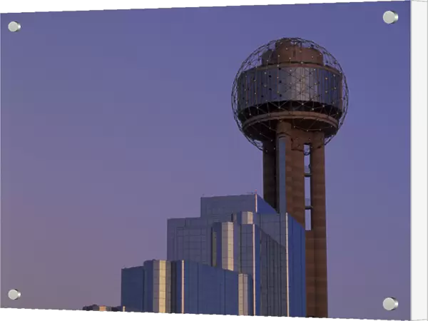 N. A. USA, Texas, Dallas Reunion Tower and Hyatt Regency Hotel at dusk