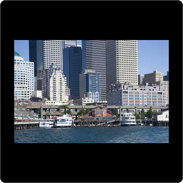 WA, Seattle, Seattle skyline and Pier 55 from Elliott Bay