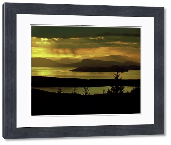 A sunset view from Orcas Island in the San Juan Islands of Washington looking across