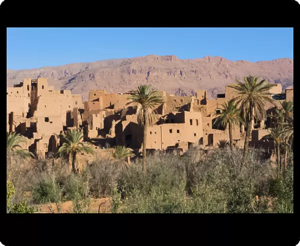 Morocco Atlas Mountains Tinghir Oasis and village with beautiful mountains and green