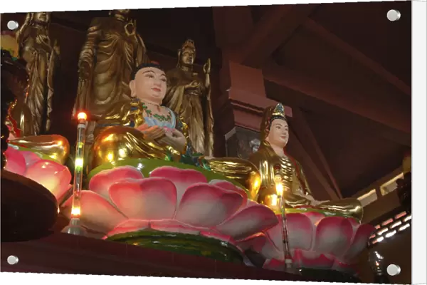 Asia, Vietnam. Buddhas sitting on lotus flowers, Chau Doc, Sam Mountain