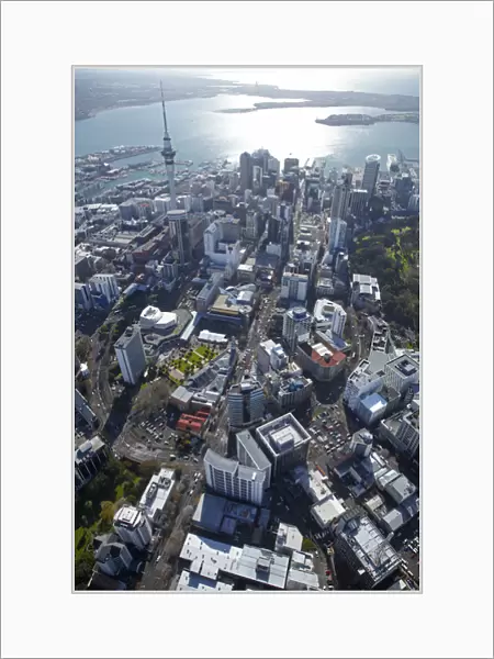 Queen Street, Sky Tower and Central Business District, Auckland, North Island, New Zealand - aerial