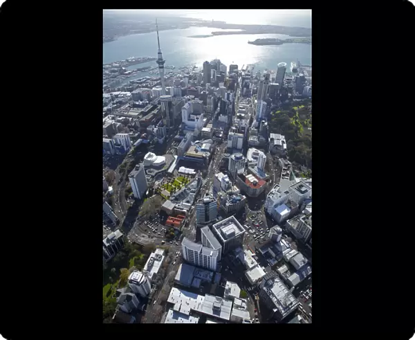 Queen Street, Sky Tower and Central Business District, Auckland, North Island, New Zealand - aerial