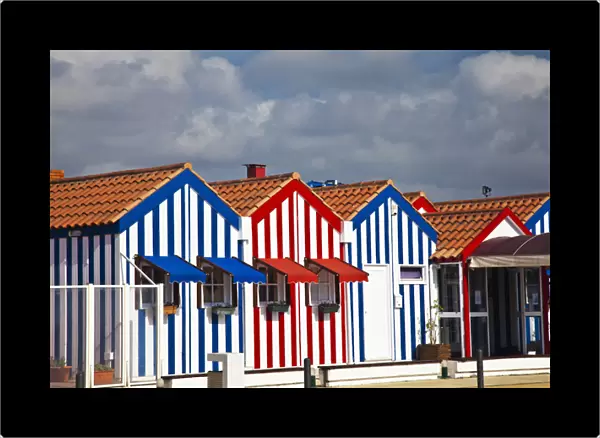 Europe; Portugal; Costa Nova; Candy striped homes lins the streets