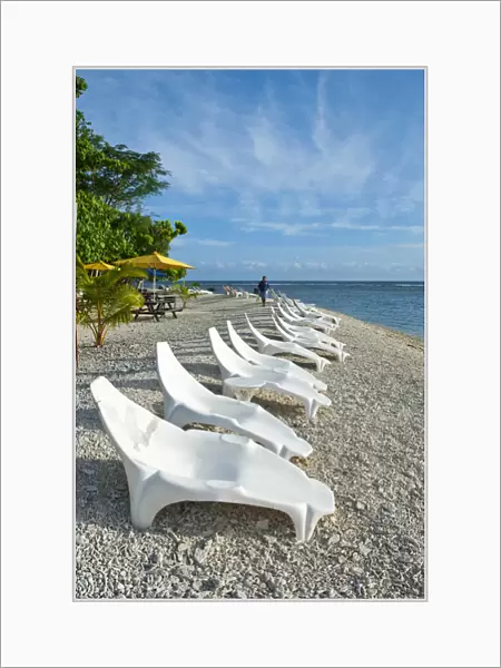 Beach chairs lining up at Hideaway island near Port Vila, Island of Efate, Vanuatu
