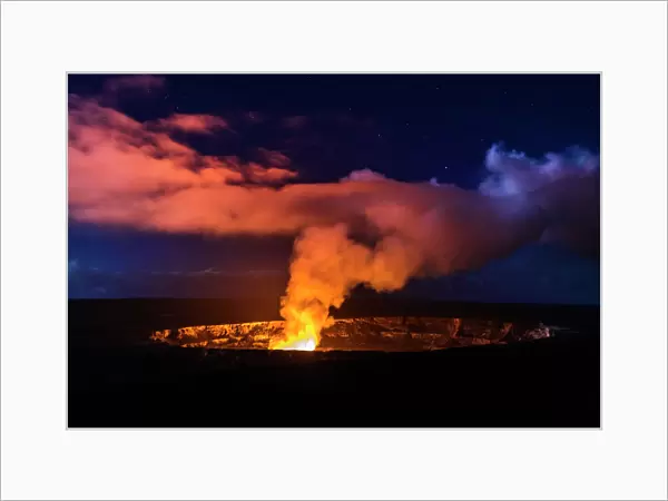 Lava steam vent glowing at night in the Halemaumau Crater, Hawaii Volcanoes National Park
