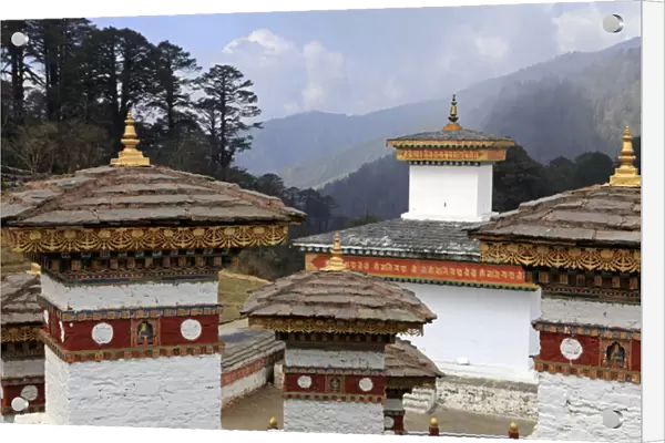 Asia, Bhutan. Buddhist monastery buildings