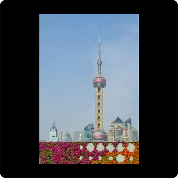 The Bund gardens with Pearl Tower over Pudong district skyline Shanghai, China