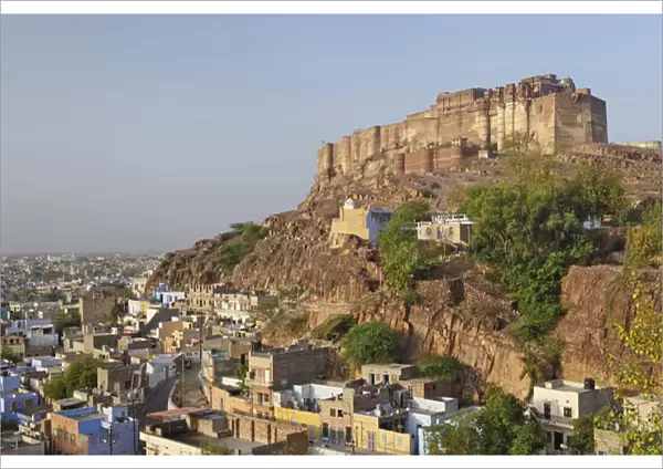 Mehrangarh Fort on hill above modern day Jodhpur, India