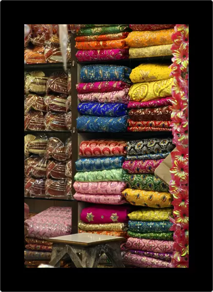 Asia, India, Delhi. Colorful Sari Shop in Old Delhi