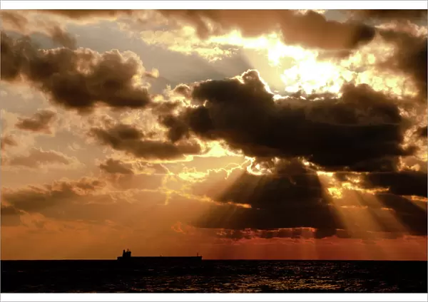 Middle East, Israel, sunset over the ocean off the historic city of Caesarea