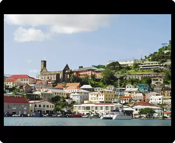 Grenada, St George, Carenage, view over center of St George residential area and bay