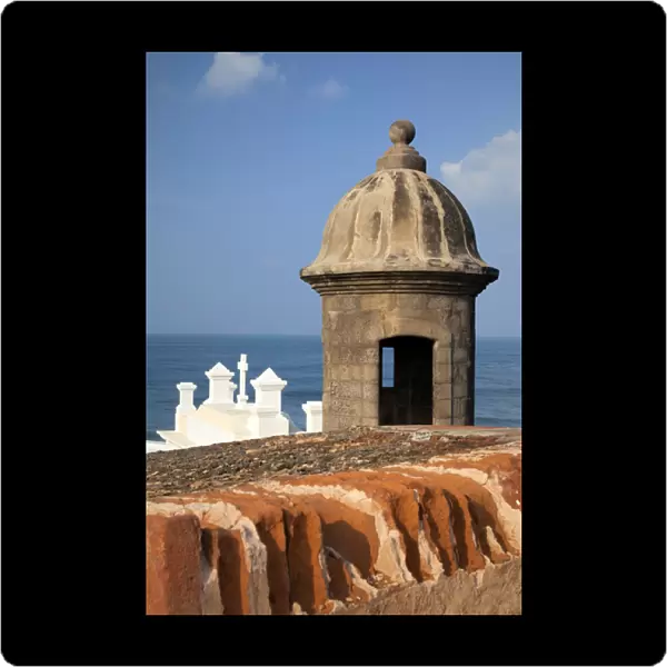 Caribbean, Puerto Rico, Old San Juan. Lookout tower at Fort San Cristobal. Credit as