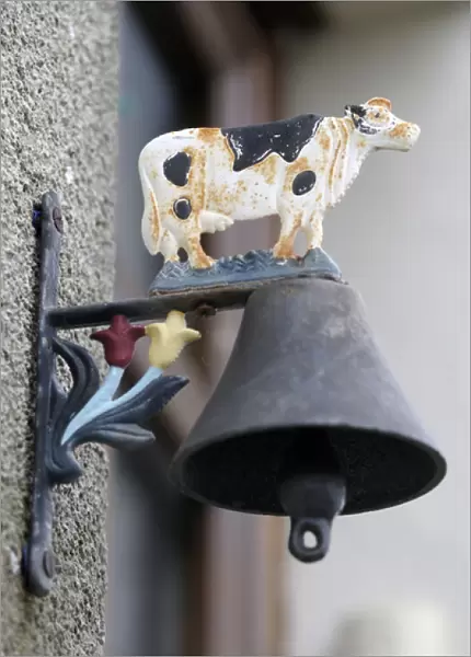 Europe, France, Loire. Doorbell with cow design, Ecluse 28 Argenvieres, Rue Saint-Martin