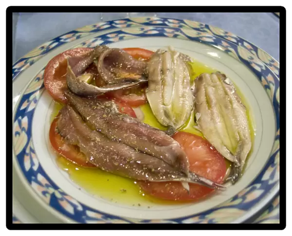 Europe, Italy, Camogli. Plate of anchovies