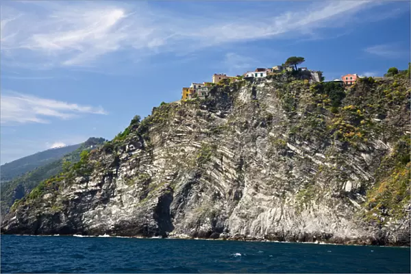 Europe; Italy; Cinque Terre; Corniglia; View of the Hillside town of Corniglia Fron