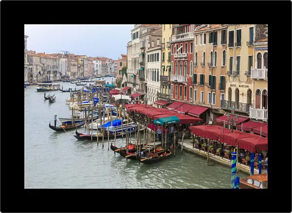 Grand Canal Restaurants and Gondolas. Venice. Italy