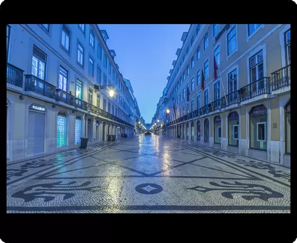Portugal, Lisbon, Baixa, Rua Augusta (August Street) at Dawn