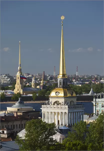 Russia, Saint Petersburg, Center, elevated view of Peter and Paul Cathedral, Admiralty