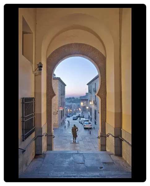 Europe, Spain, Toledo, Gate to Zocodover Square (Plaza Zocodover) at Dawn