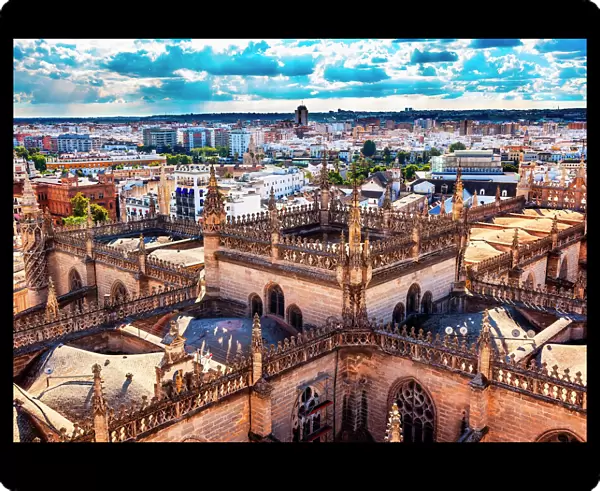 Cityscape, City View, Tower from Giralda Spire, Bell Tower, Seville Cathedral, Andalusia Spain