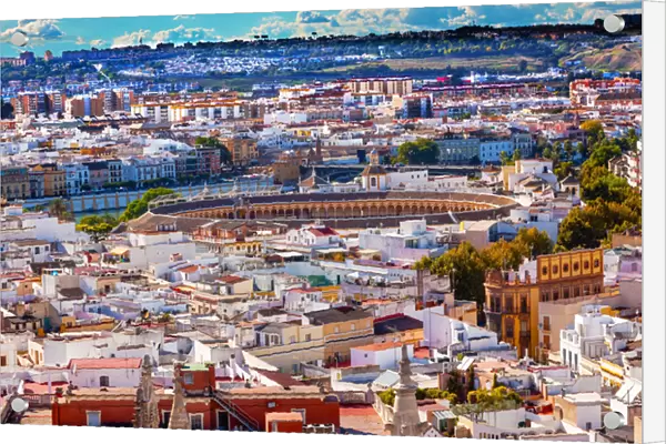 Cityscape, City View, Bull Ring, from Giralda Spire, Bell Tower, Seville Cathedral