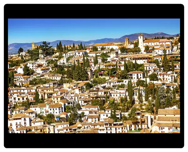 Alhambra White Buildings Cityscape Churches Albaicin Carrera Del Darro Granada Andalusia Spain