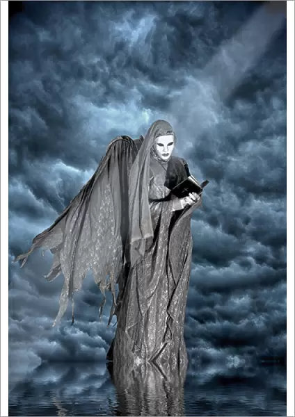 Artistic creation of dark angel and clouds